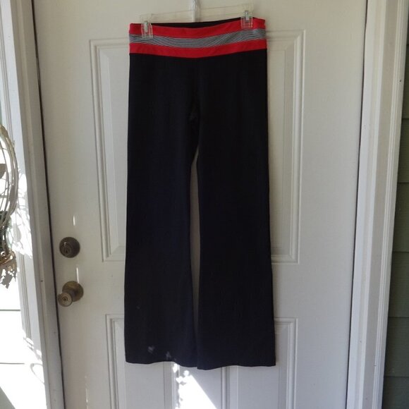 Workout stretch boot cut workout, athletic, black pants pink and grey wide band - Picture 1 of 5